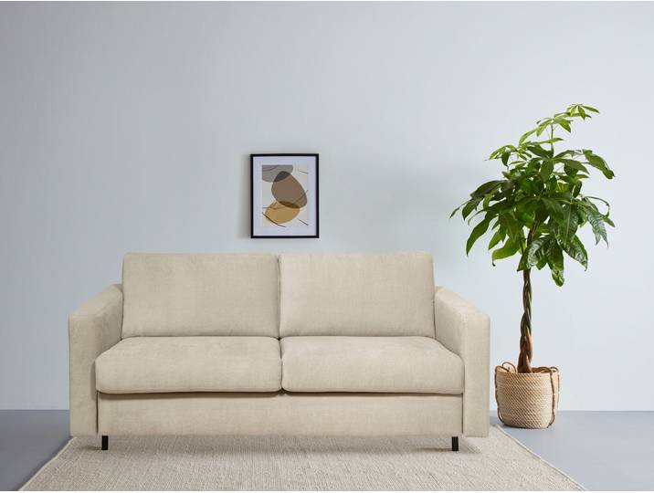 Schlafsofa GOODPRODUCT Virming , beige (sand), B:188cm H:90cm T:98cm, 100% Polyester, Sofas, Schlafsofa, Dauerschlaf-Funktion mit Unterfederung und Matratze