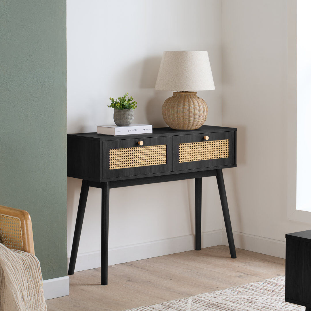 Latitude Run Noemi Rattan Console Table 100CM Width Black 76.5cm H X 100cm W X 30cm D