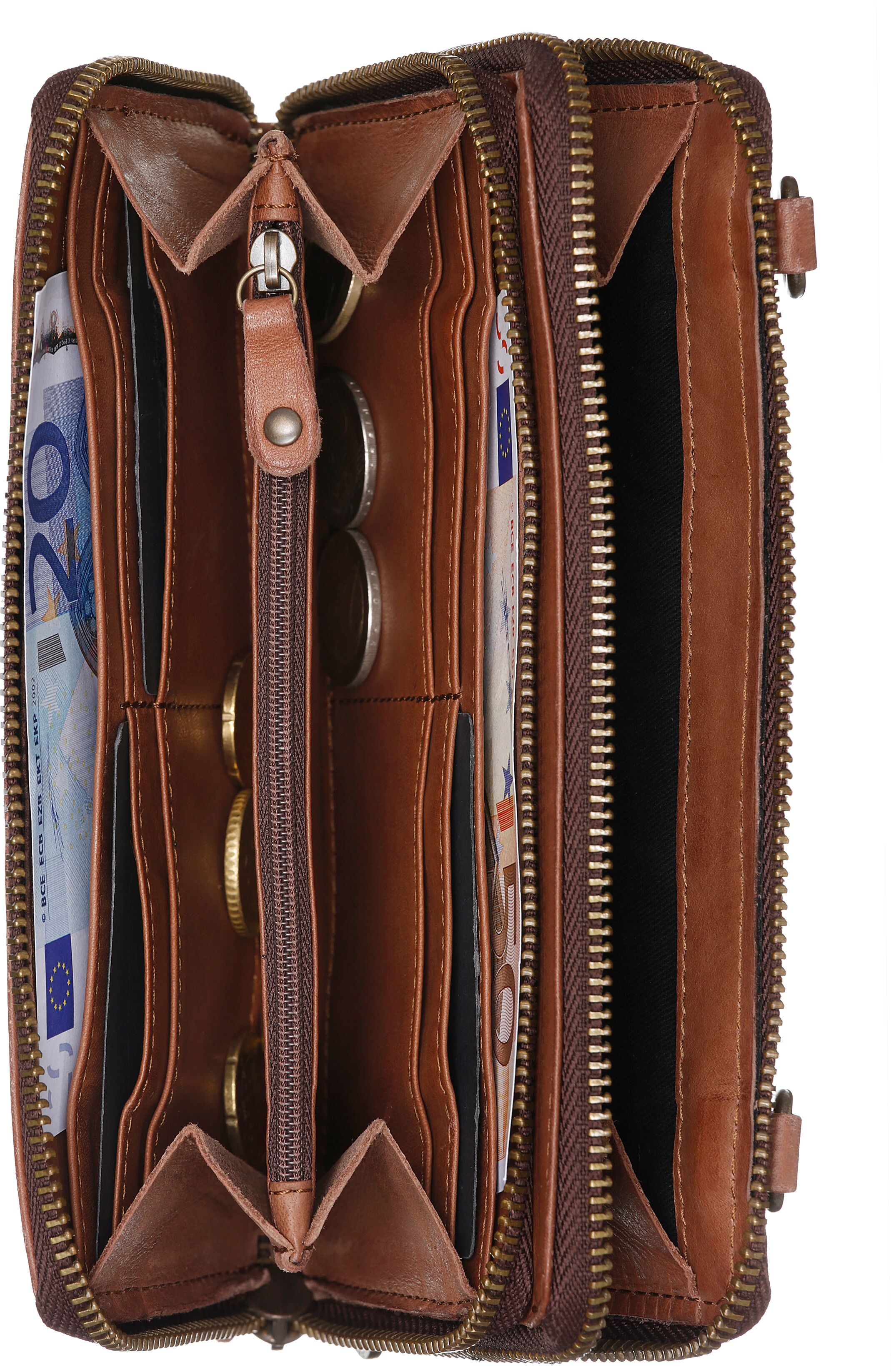 Brustbeutel HARBOUR 2ND "Serena", Damen, braun (charming cognac), Rindsleder, washed, Kleinlederwaren Brustbeutel, Geldbeutel Portemonnaie mit RFID-Technologie charming cognac Einheitsgröße