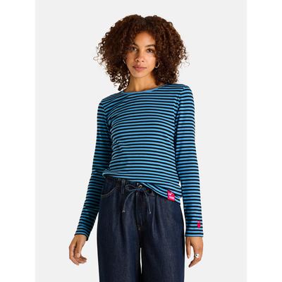 Langarmshirt LIEBLINGSSTÜCK "Nashi", Damen, Gr. M, blau frost, Single Jersey, Obermaterial: 95% Baumwolle, 5% Elasthan, gestreift, regular fit normal, Rundhals, abgesteppte Kante, Shirts Langarmshirt, mit Streifen