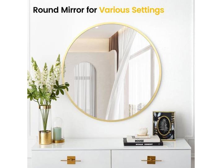 Miroir de salle de bain Ø81cm Miroir Rond avec Cadre en Métal Miroir Décoratif Pour Salle de Bain Chambre Salon Or