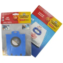 4er-Box Top Filter Universal-Staubsaugerbeutel mit Click Bag-Adapter für AEG Philips 069 Staubsauger