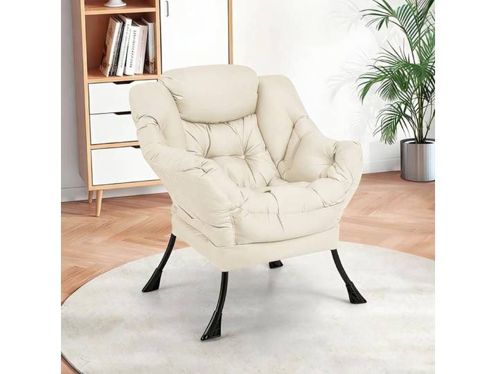 B.LIVEM Fauteuil Salon Scandinave Fauteuil Relax avec Oreiller et Poche Latérale Fauteuil Chambre pour Lecture Cadre en Métal