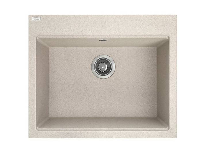 KOLMAN Küchenspüle Einzelbecken Tau Granitspüle, Rechteckig, 50/60 cm, Beige, Space Saving Siphon GRATIS