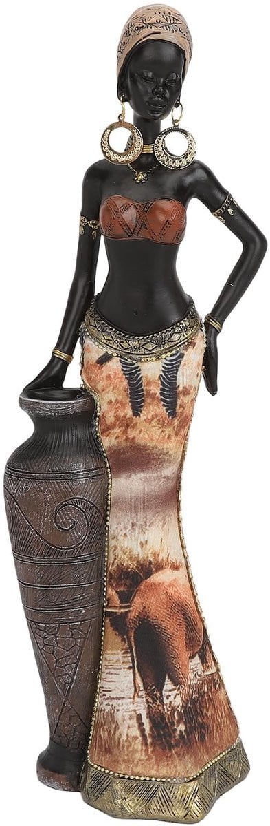 Dailygoods Sculptuur Vrouw - Afrikaans Tribal Beeldje van Hars - Decoratie voor Binnen - Hoogte: 30 cm