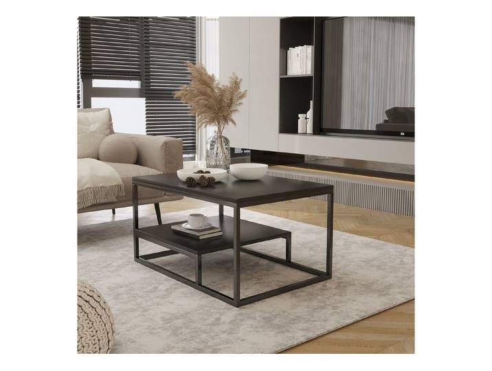Design Möbel Couchtisch Moderner Couchtisch mit Ablage Stahlgestell, 90x60x48 cm