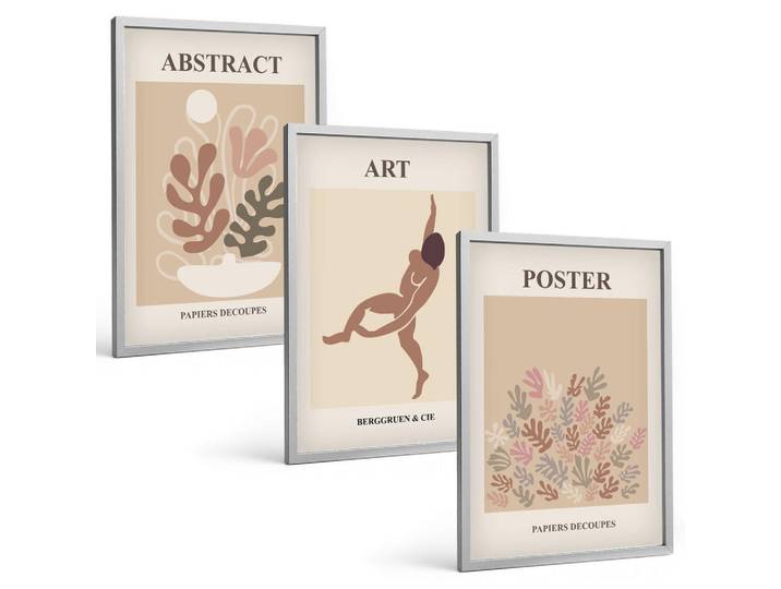 Tulup Bilder SET 3er Set - 40x60 cm Silberner Rahmen - Matisses stilvolle Kompositionen, Silberfarben, Kunststoff, Rechteckig, 40x60 cm, gerahmt, Bilder & Rahmen, Bilder