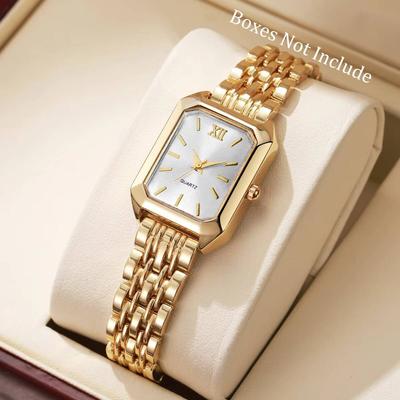 Fabled Fashion Studio Elegant Rectangle Women Watch Analog Quartz Wristwatch gold White No Box