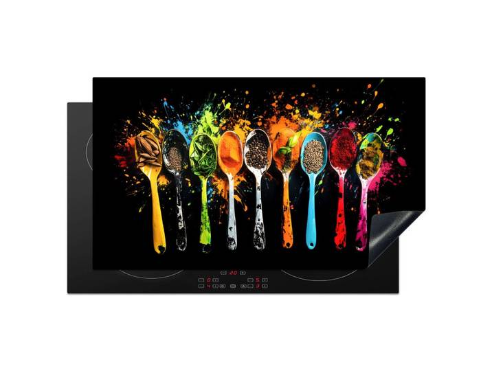 HERDABDECKPLATTE Löffel - Gewürze - Modern - Graffiti - Farbe - Farbenfroh Induktionsschutz 91.2x52 cm