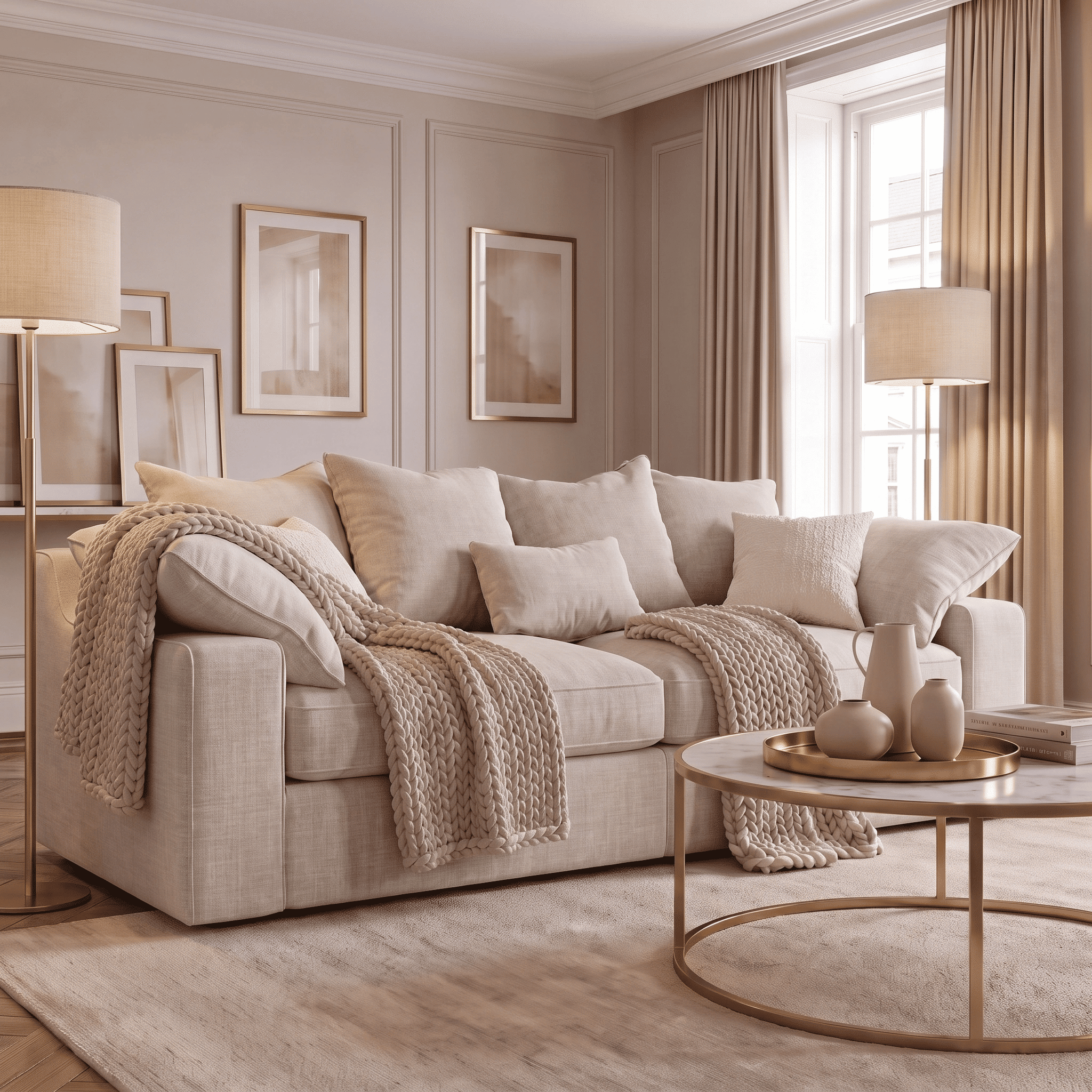 Victoria Oyster Chenille 4 Seater Sofa, Pillow Back
