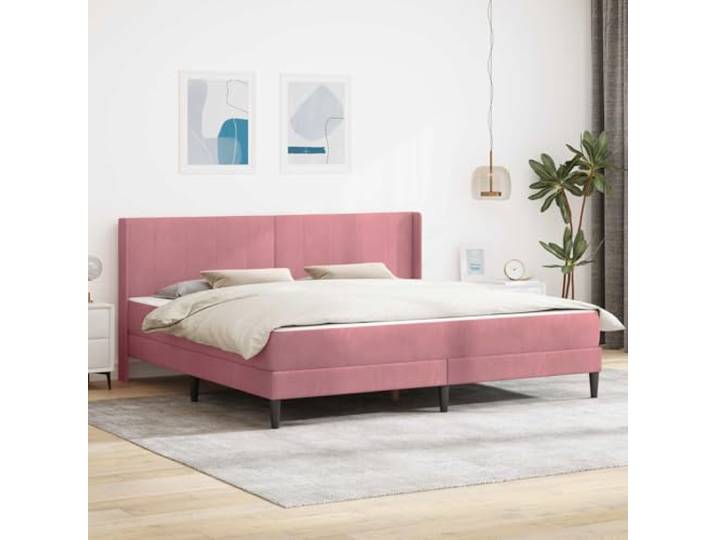 KTHLBRH Bettgestell Mit Matratze Mit Kopfteil Rosa 180 x 200 cm Samt Lattenrost inklusive, Taschenfedermatratze, Sperrholz-Kopfteil, pflegeleichte Oberfläche, rechteckiges Design