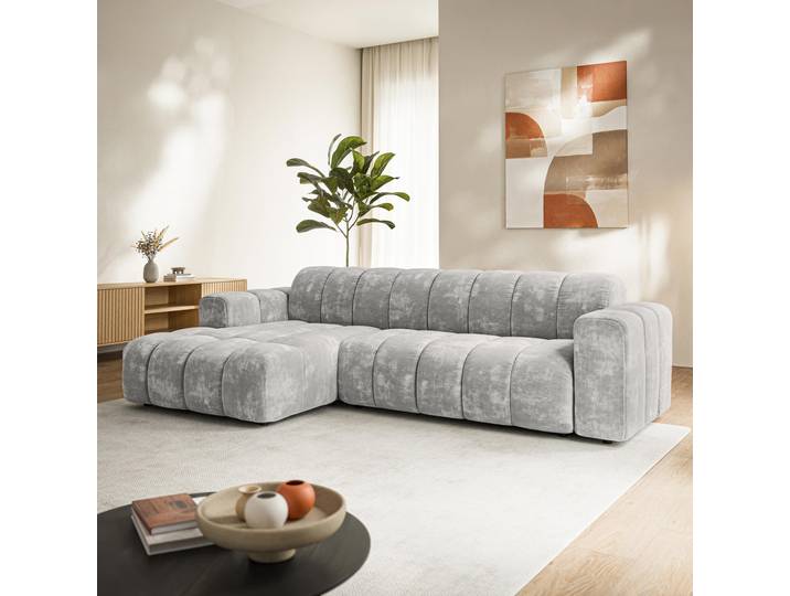Masseno Ecksofa SETIA, Sofa L-Form, Moderne Eckcouch für Wohnzimmer - Hellgrau, LUMO 65