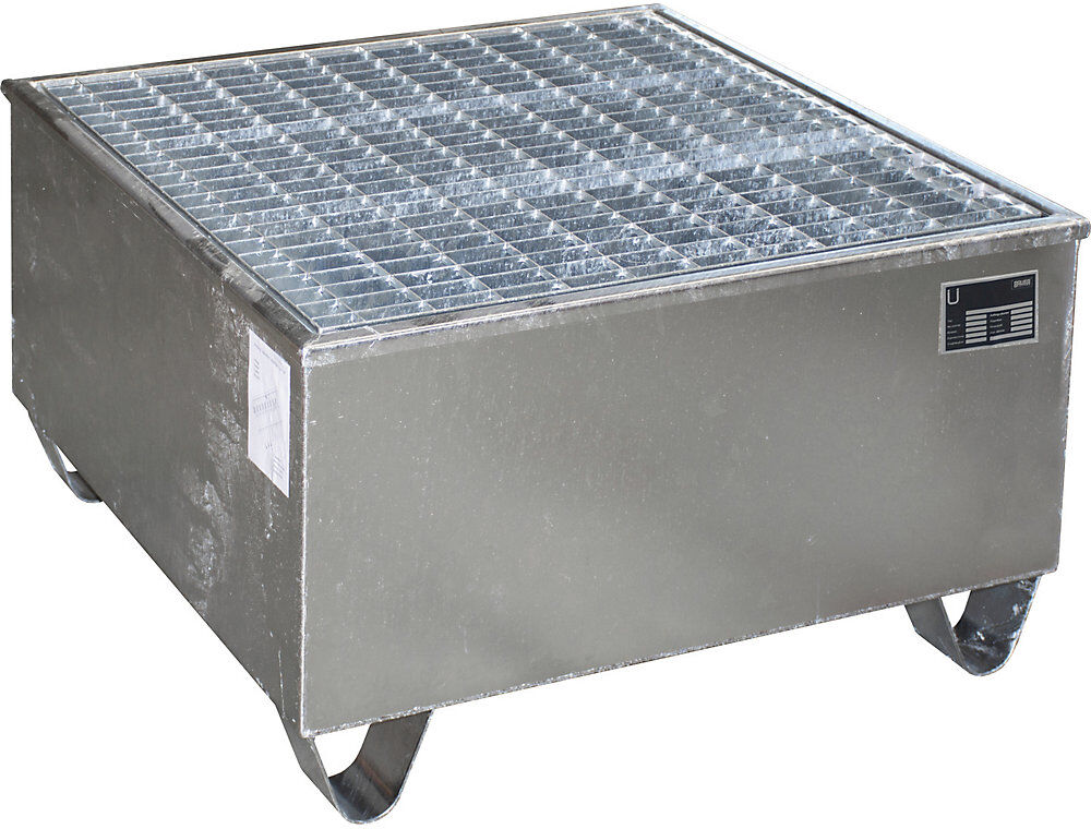 Stahl-Auffangwanne mit PE-Einsatz, für 200-l-Fässer, LxBxH 815 x 815 x 468 mm, verzinkt eurokraft pro