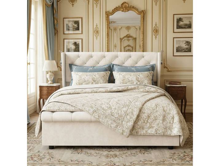Lit adulte 140x190 cm DRELYGWEA lit double 140x190 cadre de lit 140x190 USB tissu en velours beige