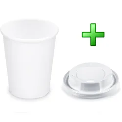 VEPATIM 100x Pappbecher Getränkebecher weiß 150 ml 200 ml O 73mm inkl. Trinkdeckel