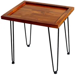 OKWISH Couchtisch 53x56x45 cm Massivholz Mahagoni Naturholz mit Blattmuster Tischplatte, lackierte Eisenbeine, rutschfeste Fußpolster, vielseitig nutzbar
