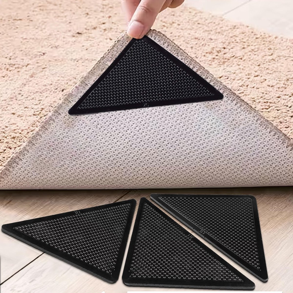Jonyx 4x anti-slip tapijtstickers - Dubbelzijdig zelfklevende hoekstickers voor vloerkleden - Zwart