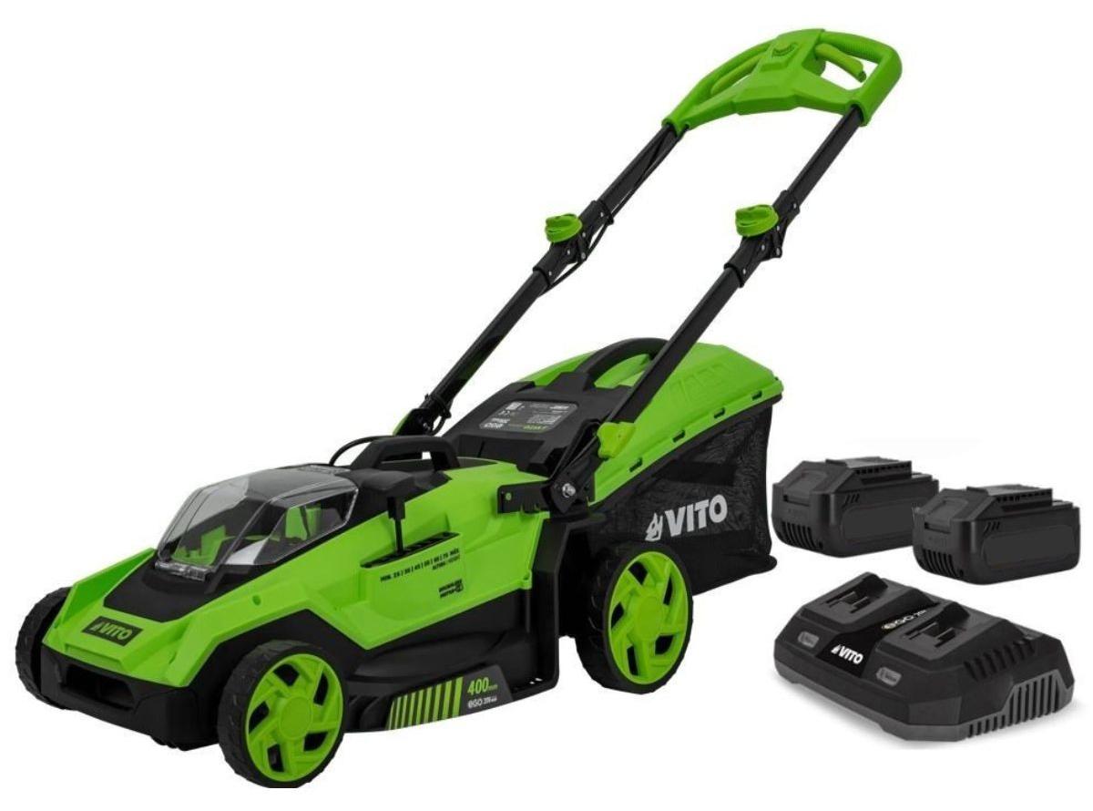 Rasenmäher, 40V - 2 Lithium-Akkus, 3,0 Ah, Doppel-Ladegerät, bürstenloser Motor, 600 m², VITO