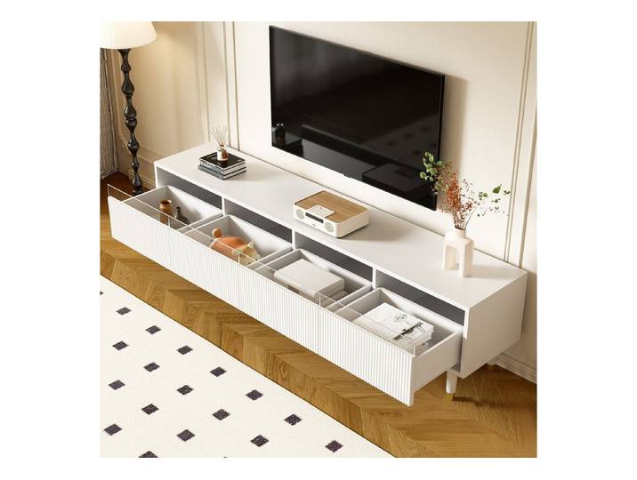 Odikalo TV-Schrank TV Bank Lowboard Fernsehschrank Aufbewahrung Schublade Natur/Weiß 178 L x 35 B x 45 H