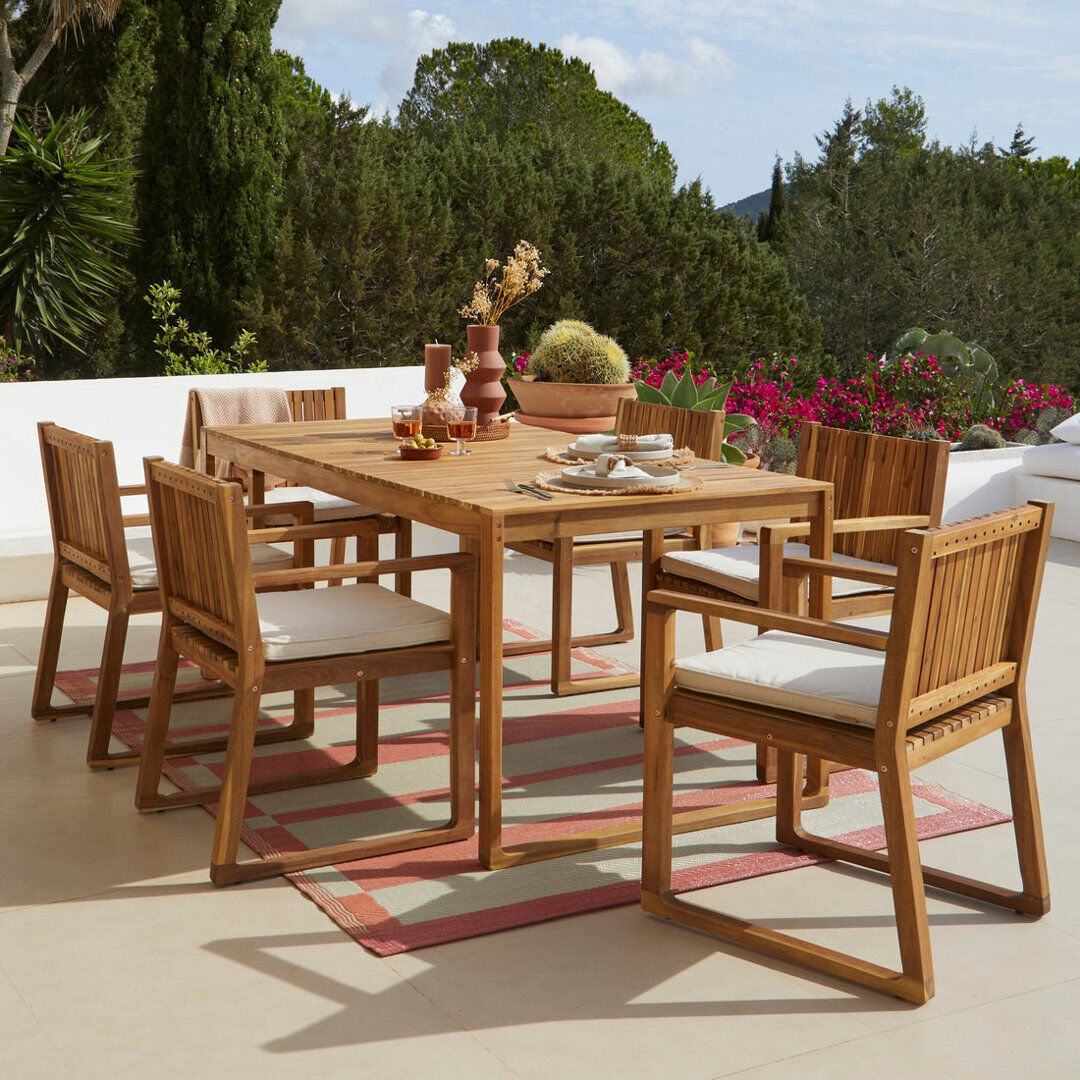 ClassicLiving Lankin 6 Seater Wooden Outdoor Dining Set Cream 6