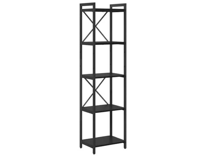 fsahslih Standregal Schwarz Eichen-Optik 40x30x155cm Holzwerkstoff Schlankes Stufenregal für Wohnzimmer und Arbeitszimmer. Belastbarer Stahlrahmen bietet Platz für Bücher und Deko.