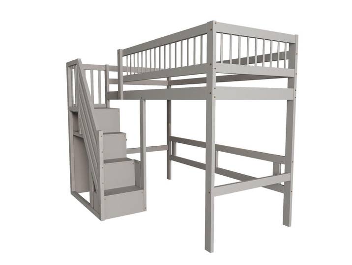 Modenvie Hochbett 90/200 cm aus Holz mit Aufbewahrungstreppe Grau, 90x200 cm, Babymöbel & Kindermöbel, Kinderzimmer & Jugendzimmer, Kinderbetten, Hochbetten