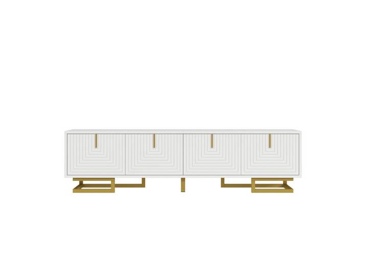 ComfortXL Lowboard De-40234 mit strukturierten Türen Weiß, 160x44.5x38 cm, Wohnzimmer, TV Möbel, Lowboards, Lowboards stehend