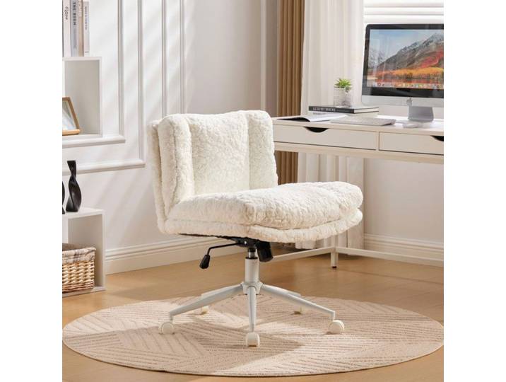 Chaise de bureau large 26 4″ - BELLEMAVE - Chaise pivotante à hauteur réglable - Siège de bureau - Chaise maquillage - Crème