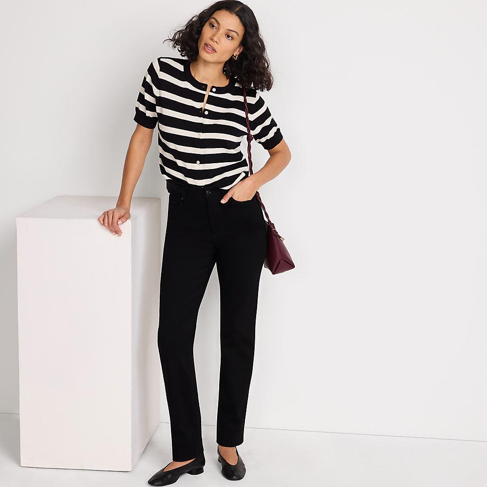 Farbige Straight Fit Jeans High Waist für Petite-Größe, Damen, size: petite, Schwarz, Elasthan/Baumwoll-Mischung/Polyester-Mischung, by Lands' End