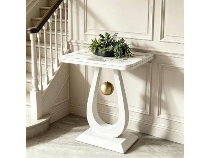 Eingangsbereich Tisch Schmaler Flurtisch Metallgestell Moderner Sofatisch Marmorplatte Konsolentisch 40/50cm Länge Schlanker Tisch Für Kleine Räume Beistelltisch Für Flur Wohnzimmer(White-2,50cm)
