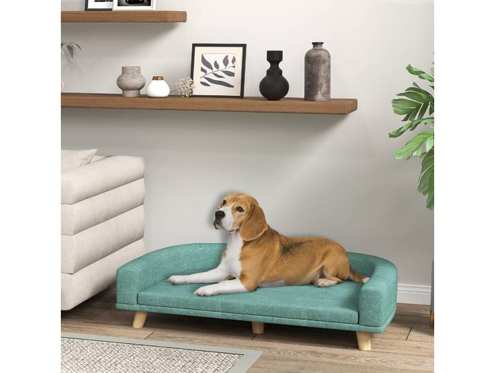 PawHut Canapé surélevé Chien 98x67x25cm Bois Tissu Vert