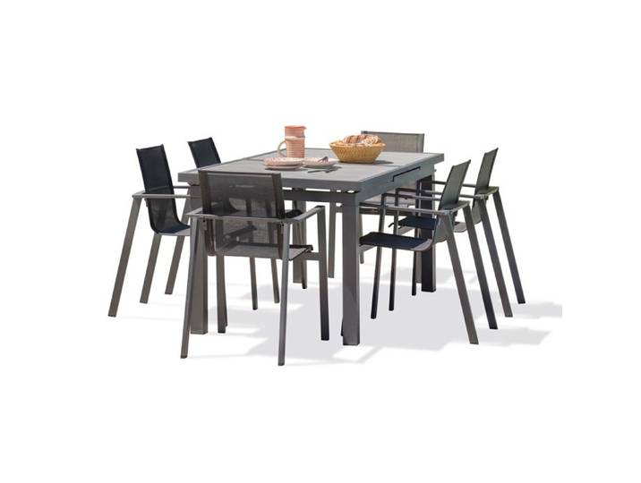 Ensemble repas de jardin en aluminium (6 places) - Gris anthracite - VENISE