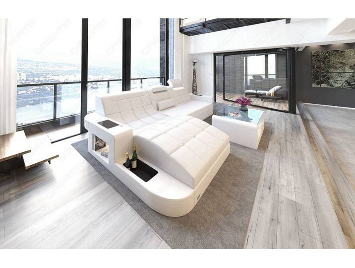 Design Ledersofa Wave L-Form mit LED