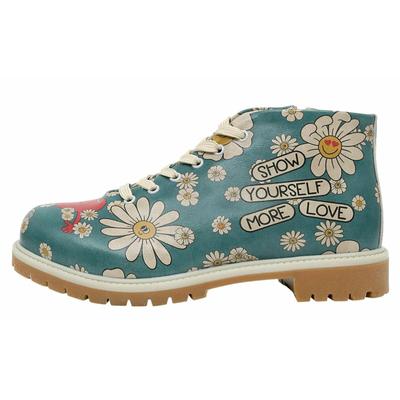 Stiefel DOGO "Shortcut Boots Show Yourself More Love Damen Stiefeletten", Damen, Gr. 36, gefüttert, Normalschaft, blau, Lederimitat, Schuhe Stiefel, Handgefertigt