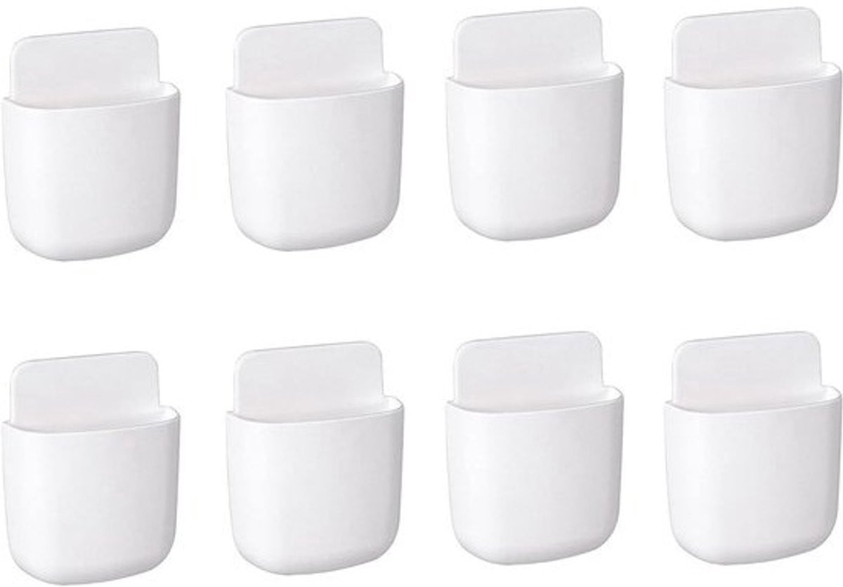 Set van 8 witte wandorganizers voor afstandsbedieningen en telefoons - Wandhouder voor airconditioning en tv-accessoires