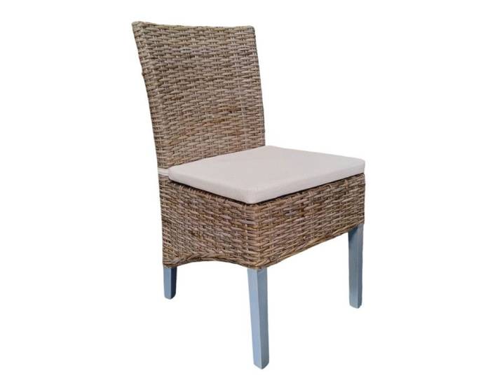 Chaise en kubu naturel tressé et pieds bois gris clair – BORA BORA 2 Meubletmoi