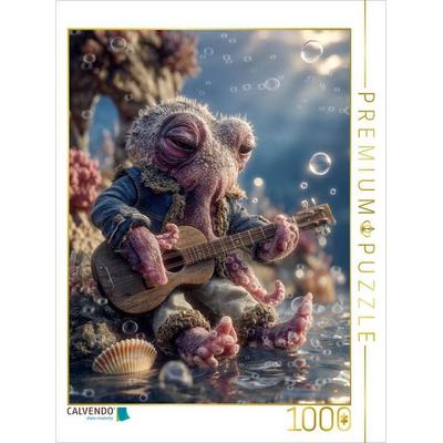 CALVENDO Puzzle Musizierender Oktopus auf Korallenriff - Fantasievolles Kinderpuzzle unter Wasser | 1000 Teile Lege-Größe 64x48cm Foto-Puzzle für