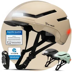 Fahrradhelm mit Front- und Rücklicht NOVA - Beige - M - Bestseller,Neu,oft gekauft