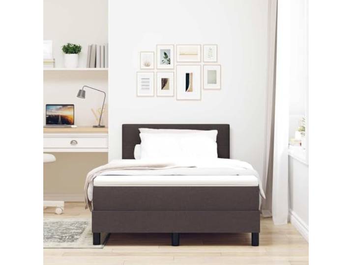 KTHLBRH Boxspringbett mit Kopfteil dunkelbraun 120 x 190 cm Stoff Kopfteil verstellbar, 2 Höhen, Matratze aus Schaumstoff und Federn, Unterstützung 280 kg, modernes Design