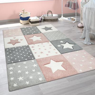 Paco Home Kids Rug for Nursery Checkered with Stars in Pastel Colors