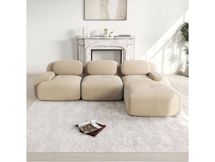 ELVORIN Canape d angle modulaire sans montage 32D corduroy beige accoudoirs larges salon et chambre