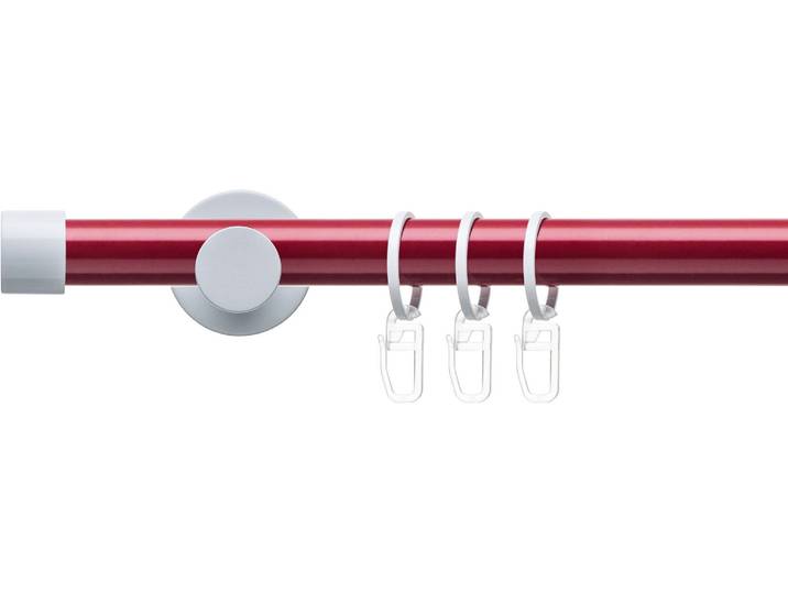 Gardinenstange LIEDECO Fertigstilgarnitur 20 mm Power Celebration Kappe Gr. 3, rot (rot, weiß), L:240cm Ø:2mm, Eisen, Gardinenstangen, Gardinenstange, Gardinenstange Komplett, Farbkombination