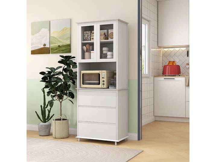 HOMCOM Buffet Cuisine Blanc 2 Portes 3 Tiroirs Niche