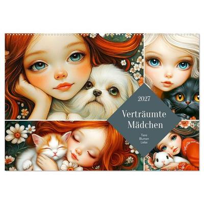 Verträumte Mädchen. Tiere, Blumen, Liebe. (Wandkalender 2027 DIN A2 quer), CALVENDO Monatskalender