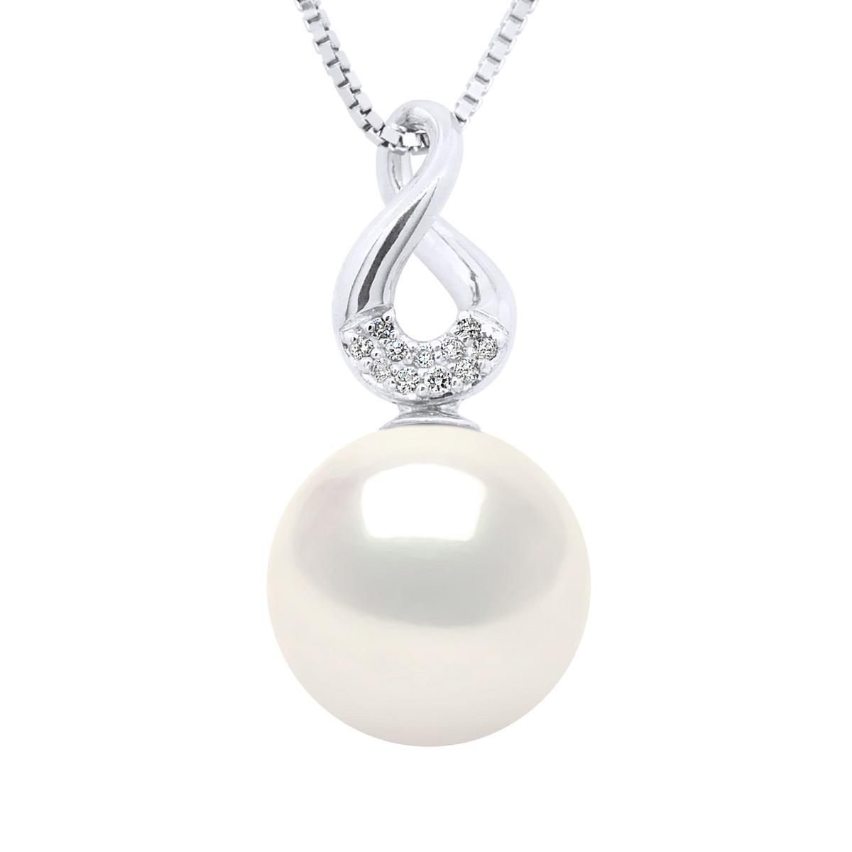 Anhänger Acht Weißgold – Diamanten 0,03 ct – echte Süßwasser-Zuchtperle rund 9–10 mm