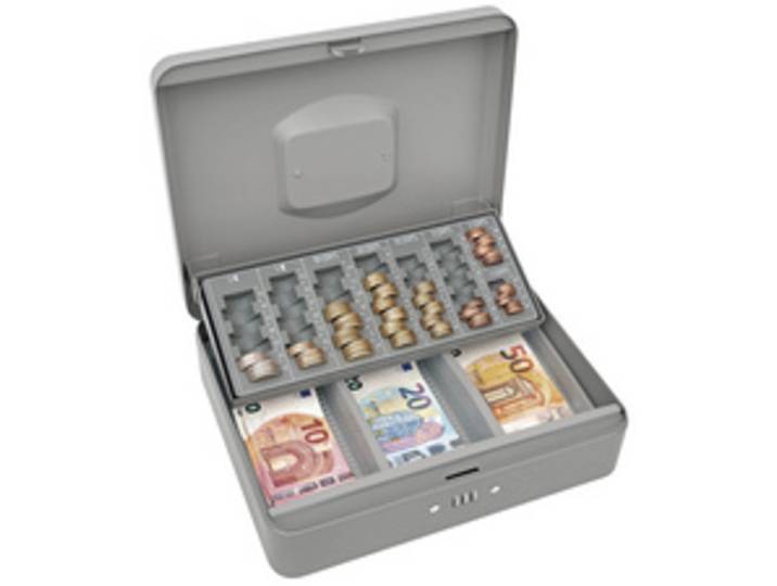 Caisse à monnaie standard, serrure à combinaison, gris