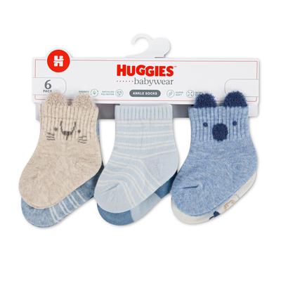 Kurzsocken HUGGIES BABYWEAR "HGHB 6PK SOCKS", Mädchen, Gr. 3, bunt (huggies sand htr), Materialmix, gemustert, elastisch, Socken, 6 Paar Baby-Socken mit Tiermotiven / For Boys