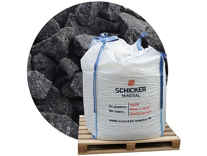 Schicker Mineral Basalt Ziersplitt anthrazit 8-16 mm 1000 kg Big Bag Splitt, Basaltsplitt aus Deutschland, farbechter Naturstein, Basaltbruch, ideal zur Garten-, Hof- und Weggestaltung
