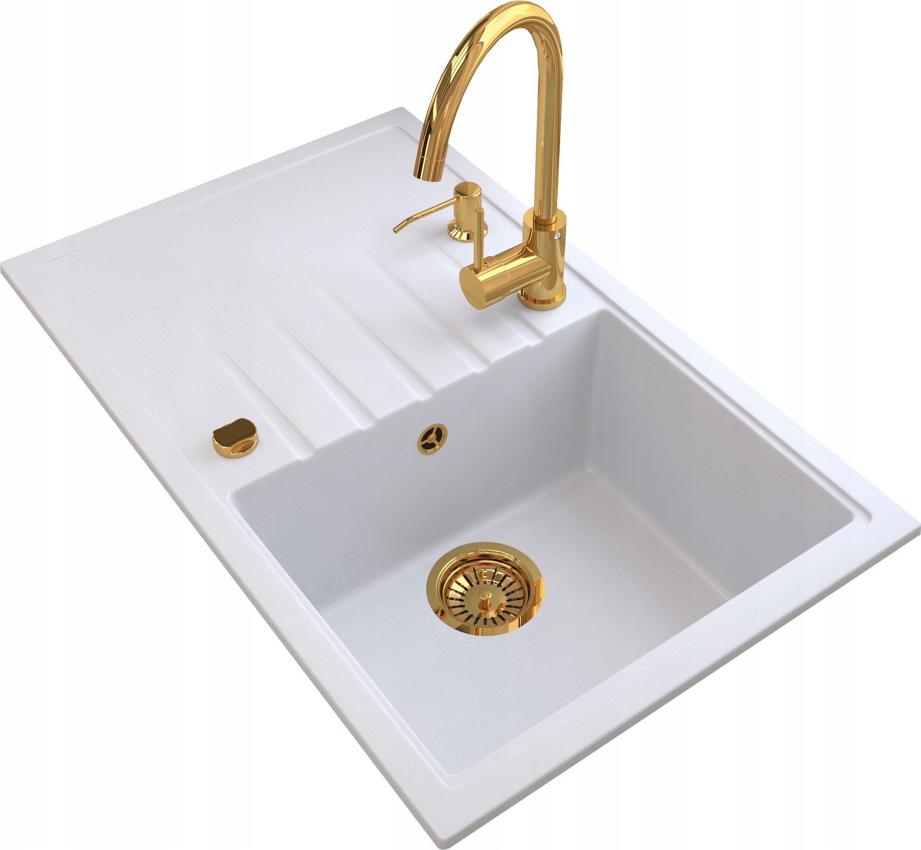 Granitan - Granitspüle - Küchenspüle - Gold - mit Armatur und Siphon - Spülbecken - ERIS