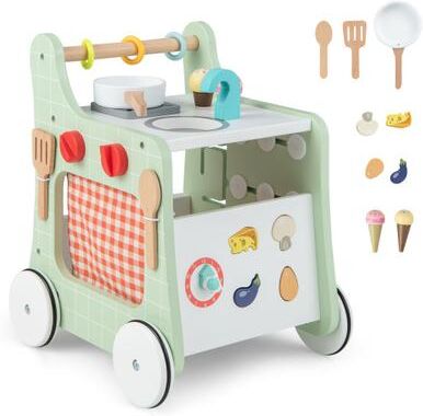Costway 6-in-1 Wooden Baby Stroller with Play Kitchen for Kids Over 12 Months-Green